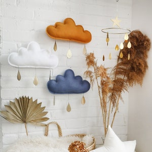 Boy Kids room Cloud Decor Blue and brown nursery decor, Boy nursery decor, Nordic minimalist nursery, Baby boy gift, The Butter Flying image 1