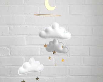 Neutral Mobile for Crib, Baby Shower Gifts, Cloud Crib Mobile, Celestial Baby shower Gift Baby Nursery Decor cloud mobile space baby mobile