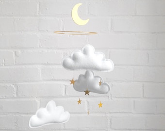 Nursery mobile with clouds, Space Baby Mobile Boy, Mobile for Nursery, Gender Neutral Baby Mobile, Moon Baby Mobile , Crib mobile