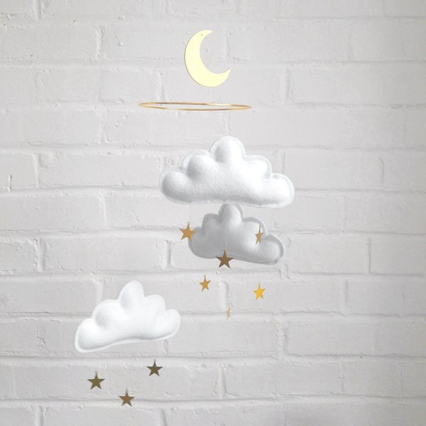 Neutral Mobile for Crib, Baby Shower Gifts, Cloud Crib Mobile, Celestial Baby shower Gift Baby Nursery Decor cloud mobile space baby mobile