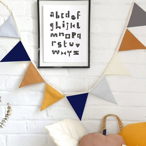 Navy Rust Flag Bunting Banner Nursery Fabric Flag Garland Etsy