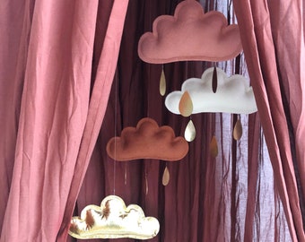 Coral Pink, Terracotta, Sienna and gold nursery, Terracotta, Ivory, Burnt orange and Gold Cloud mobile, Neutral gender nursery, Star mobile,