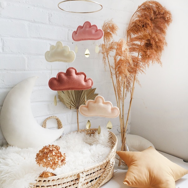 Blush, Elfenbein, Terrakotta, Pfirsich Baby Mobile, Boho Kinderzimmer Mobile, Cloud Mobile, Boho Kinderzimmer Dekor, Baldachin Mobile, Terrakotta Kinderzimmer Dekor