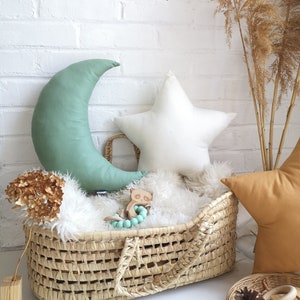 Sage Green Moon pillow for Nursery Decor, Green Mint Nursery Pillow, Star Pillow, Moody Green Nursery Decor, Moon Cushion, Mint Nursery Gift image 1