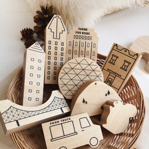 Wooden Montreal Town Play Set, Wooden City blocks, Wooden Building Blocks, Wooden City Toys, Wood City Toys, Wood Toys The Butter Flying,