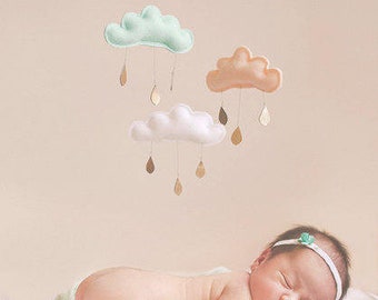 Mint and Peach baby mobile-cloud mobile- the butter flying- mint and peach nursery-nursery decor- nursery mobile- cloud-baby-mobiles-nursery