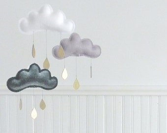 White and Grey baby mobile, Nursery Mobile, Scandinavian nursery decor - Cloud Mobile - Baby mobile for boy - Monochrome kids room decor