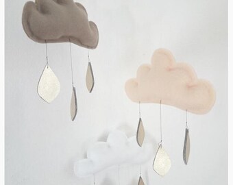 Felt Cloud Mobile for Girls | Peach & White Nursery Decor