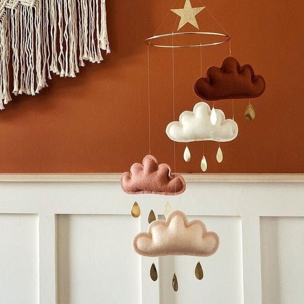 Terracotta Baby Mobile, cloud mobile- Rust nursery mobile- Nursery mobile neutral- Boho mobile for nursery- The Butter Flying- High end