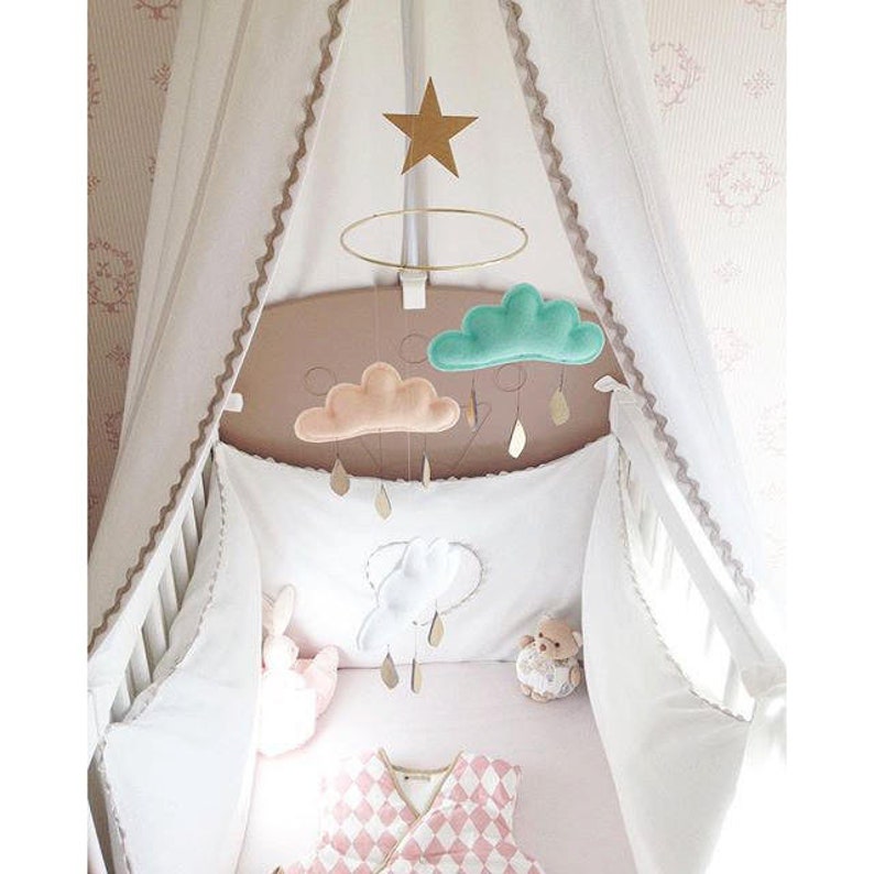 Mint and Peach baby mobile-cloud mobile the butter flying mint and peach nursery-nursery decor nursery mobile cloud-baby-mobiles-nursery image 3