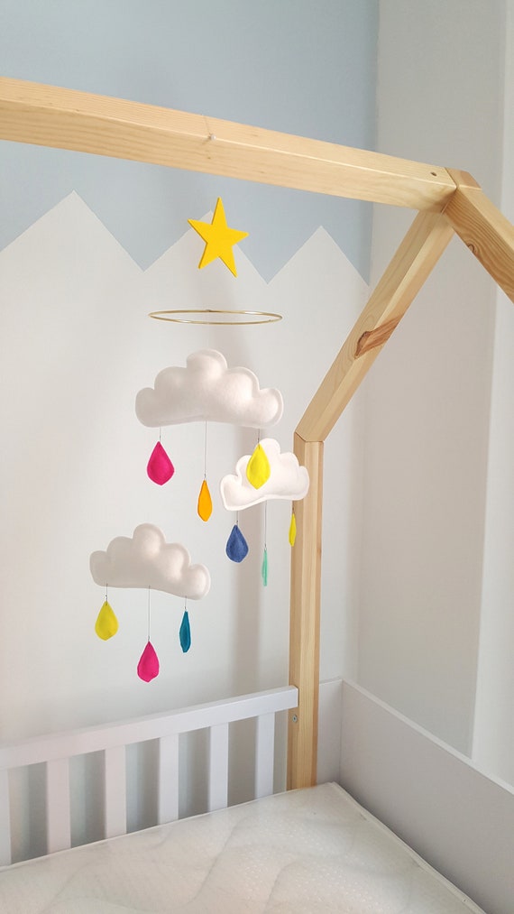 Mobile bébé-Mobile nuage-chambre bébé décoration chambre bébé bebé bio The  Butter Flying-cadeau de naissance-arc en ciel cadeau bébé -  France