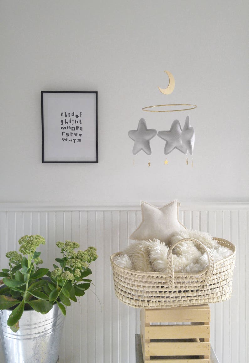Star Baby mobile, Moon mobile, Neutral baby mobile, nursery mobile, baby shower gift, Star Mobile, Baby mobile girl, Neutral nursery, cot image 2