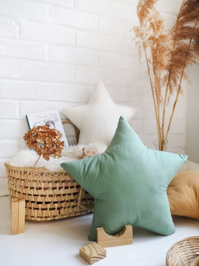 Sage Green Star pillow, Nursery pillow, Star Decorative Pillow, Green Nursery Pillow, Nursery Decor Sage Green, Matcha Green Nursery ideas image 1