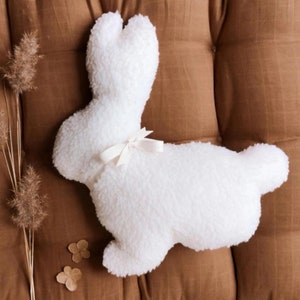 Spring Bunny Pillow, Soft Sherpa Bunny Plush, Rabbit Decor, White Rabbit Pillow, Spring decor, Rabbit Lover Gift