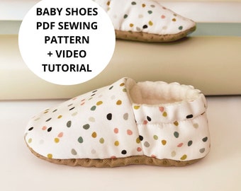 Patrón de costura de zapatos de bebé recién nacido, vídeo y descarga instantánea en PDF con instrucciones paso a paso, zapatos de suela blanda para niños pequeños