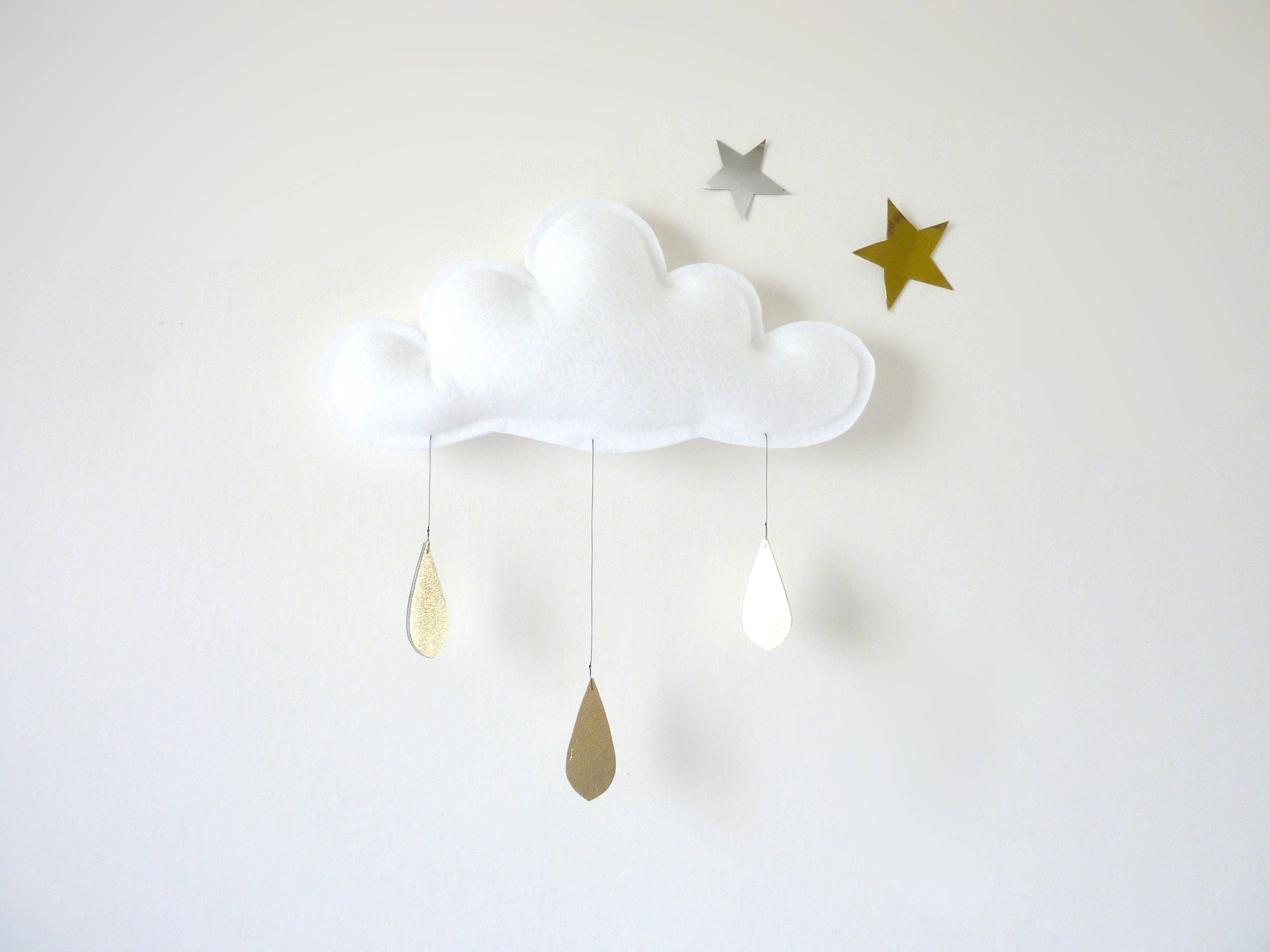 Mobile Nuage Bébé - The Butter Flying - Nuage Blanc et Gouttes Dorées-Mobiles - Mobile Bébé-Chambre 