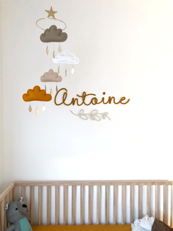 White And Ochre Cloud Mobile Neutral Gender Nursery Mobile Neutral Baby Gift Ceiling Mobile Baby Mobile Scandi Mobile Monochrome Mobile Cot