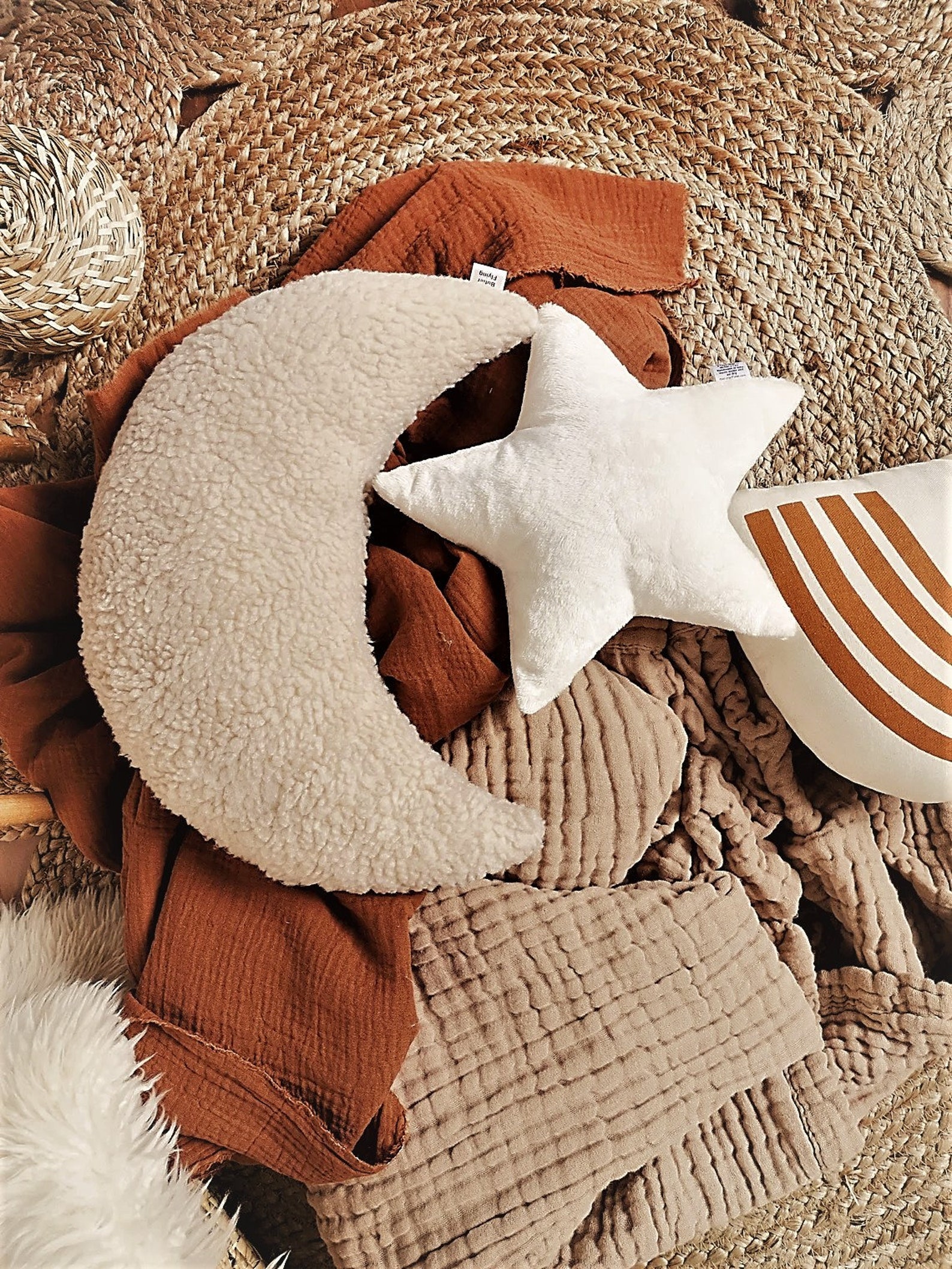 Beige Moon Pillow Sherpa Moon Shaped Pillow Baby Boy Moon Etsy