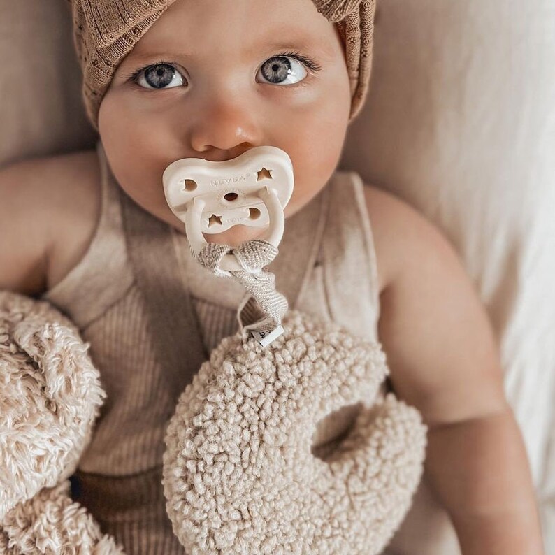 Beige Sherpa Moon Pacifier Holder Teddy Lovey Pacifier Etsy