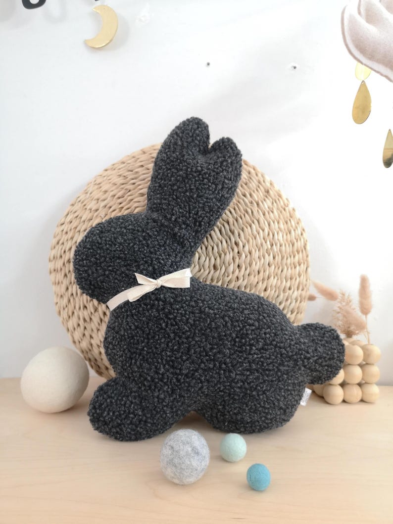 Plush bunny pillow gift idea for Easter, nursery decor and kids room styling