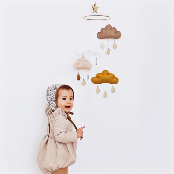 Mobile Bebe Ocre Mobile Nuage Taupe Cafe Blancbeige Ochre Etsy