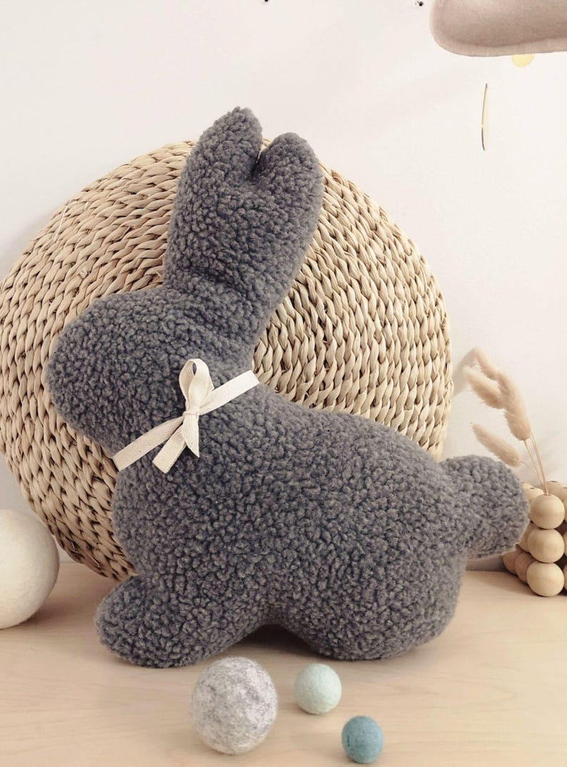 Plush bunny pillow gift idea for Easter, nursery decor and kids room styling
