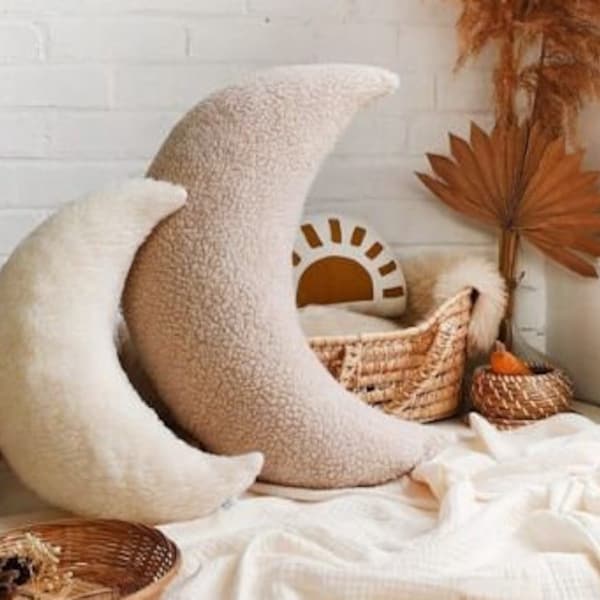 Coussin Allaitement & Soutien, Coussin Lune géant, Coussin Sherpa, Coussin croissant de lune, Coussin décoratif lune