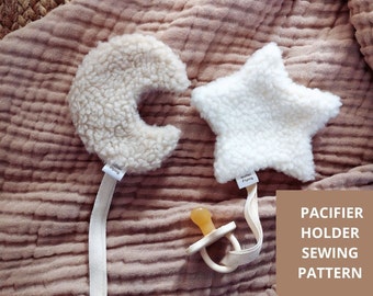 Moon and star pacifier holder Sewing Pattern, Baby gift Sewing Pattern PDF Instant Download with Step-by-Step Photo Instructions