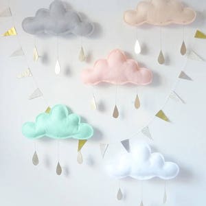 Boy Kids room Cloud Decor- Blue and brown nursery decor, Boy nursery decor, Nordic minimalist nursery, Baby boy gift, The Butter Flying, mobile nuage bebe, decoration chambre enfant nuage, gender neutral baby room decor, modern  nursery decor gift