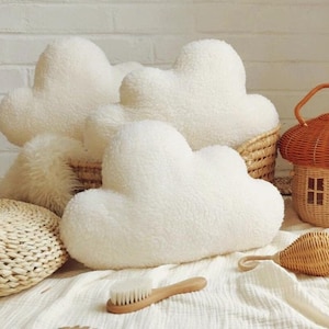 Teddy Sherpa Cloud Pillow | Soft Plush Nursery Cushion, Baby Shower Gift, Kids Decor