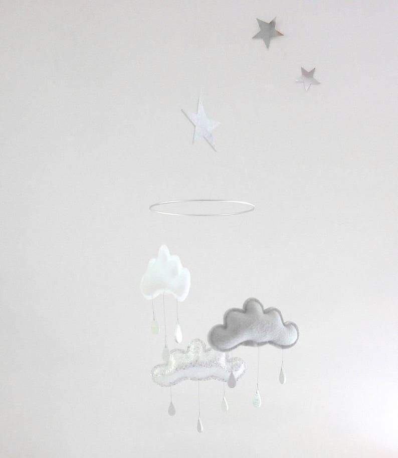 Gender Neutral Baby Mobile Silver and grey nursery mobile-Waldorf Mobile, Crib Mobile,Cloud Mobile Spring Baby Mobile scandi Nursery image 6