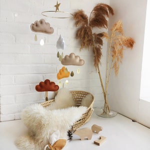 Rust, Ochre, Beige, White, Taupe Baby Mobile, Cloud mobile-Neutral gender nursery mobile-neutral baby gift, Boho Mobile image 6