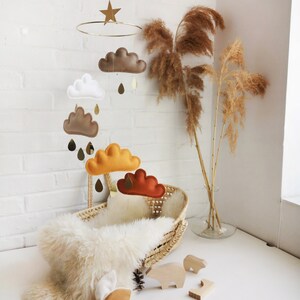 Rust, Ochre, Beige, White, Taupe Baby Mobile, Cloud mobile-Neutral gender nursery mobile-neutral baby gift, Boho Mobile image 2