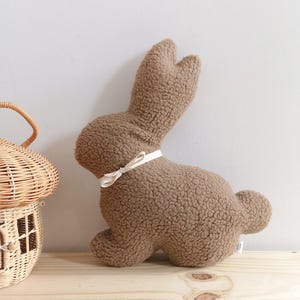 Plush bunny pillow gift idea for Easter, nursery decor and kids room styling