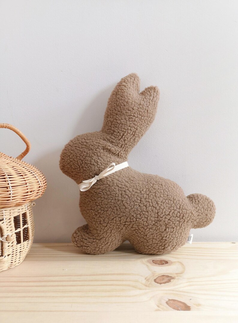Plush bunny pillow gift idea for Easter, nursery decor and kids room styling