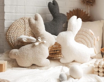 Handmade Teddy Sherpa Bunny Pillow | Spring Nursery Decor