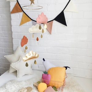 Terracotta and gold nursery, Terracotta, Ivory, Burnt orange and Gold Cloud mobile, Neutral gender nursery, Star mobile, white baby mobile image 9