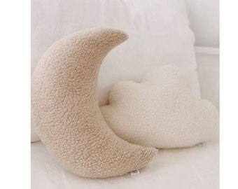 Coussins décoratifs | Coussin nuage | Coussin de lune | Coussin étoile | Décor chambre bébé beige | Cadeau de fête de naissance