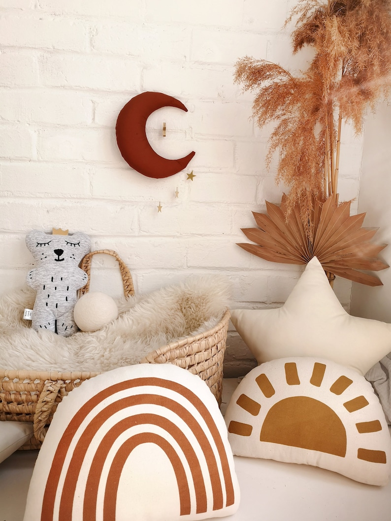 Moon Wall Nursery Decor Magisch thema kinderdagverblijf maan ruimte thema kinderkamer gouden maan baby mobiel maan kinderdagverblijf decor maanfase afbeelding 9