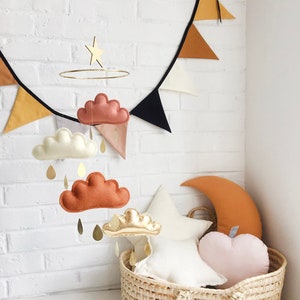 Terracotta and gold nursery, Terracotta, Ivory, Burnt orange and Gold Cloud mobile, Neutral gender nursery, Star mobile, white baby mobile image 8