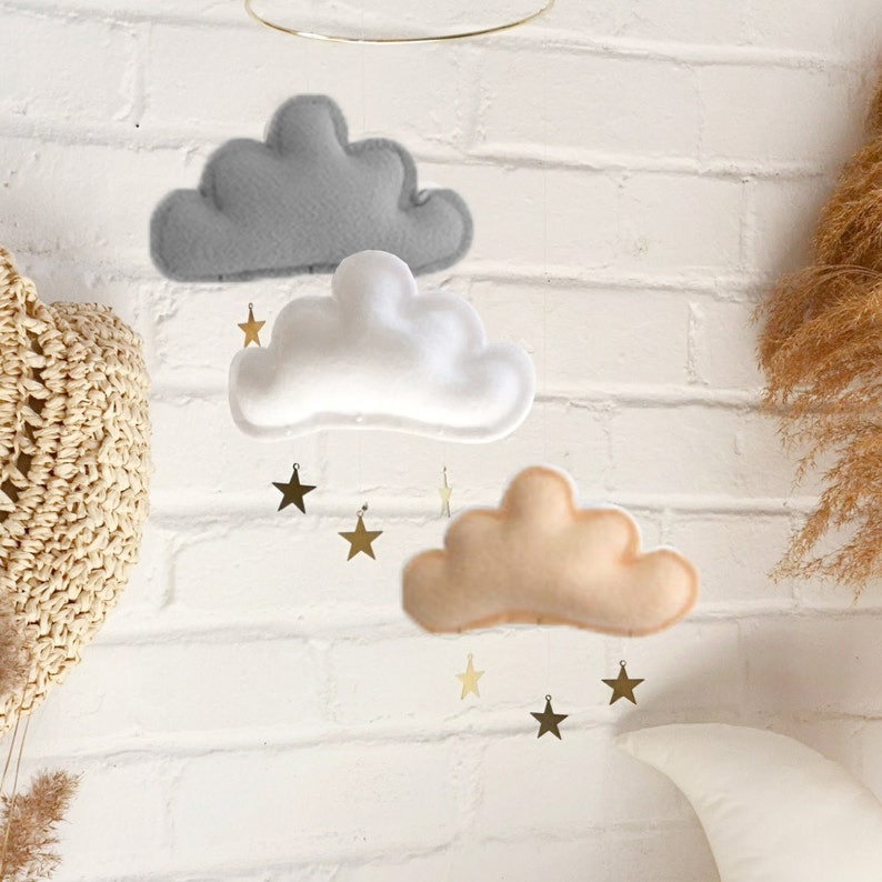 Cloud mobile nursery/Baby mobile/white nursery/nursery mobile/crib mobile/felt mobile/scandinavian/modern nursery/cloud baby decor/neutral image 1