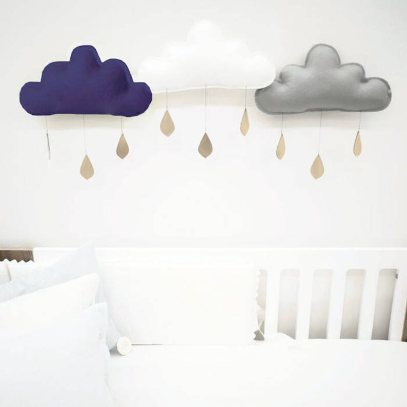 Nube Azul Marino Decoracion De La Pared Nube Gris Etsy