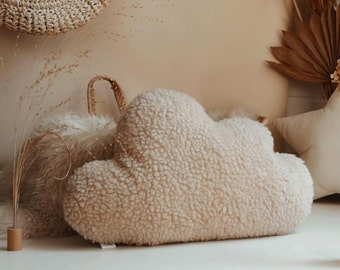 Beige cloud pillow for nursery, Playroom pillows, Boho nursery decor, Sherpa Throw pillow, Baby nursery pillow, Beige nursery decor