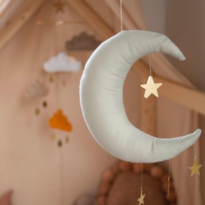 Moon Wall Nursery Decor Magisch thema kinderdagverblijf maan ruimte thema kinderkamer gouden maan baby mobiel maan kinderdagverblijf decor maanfase afbeelding 7