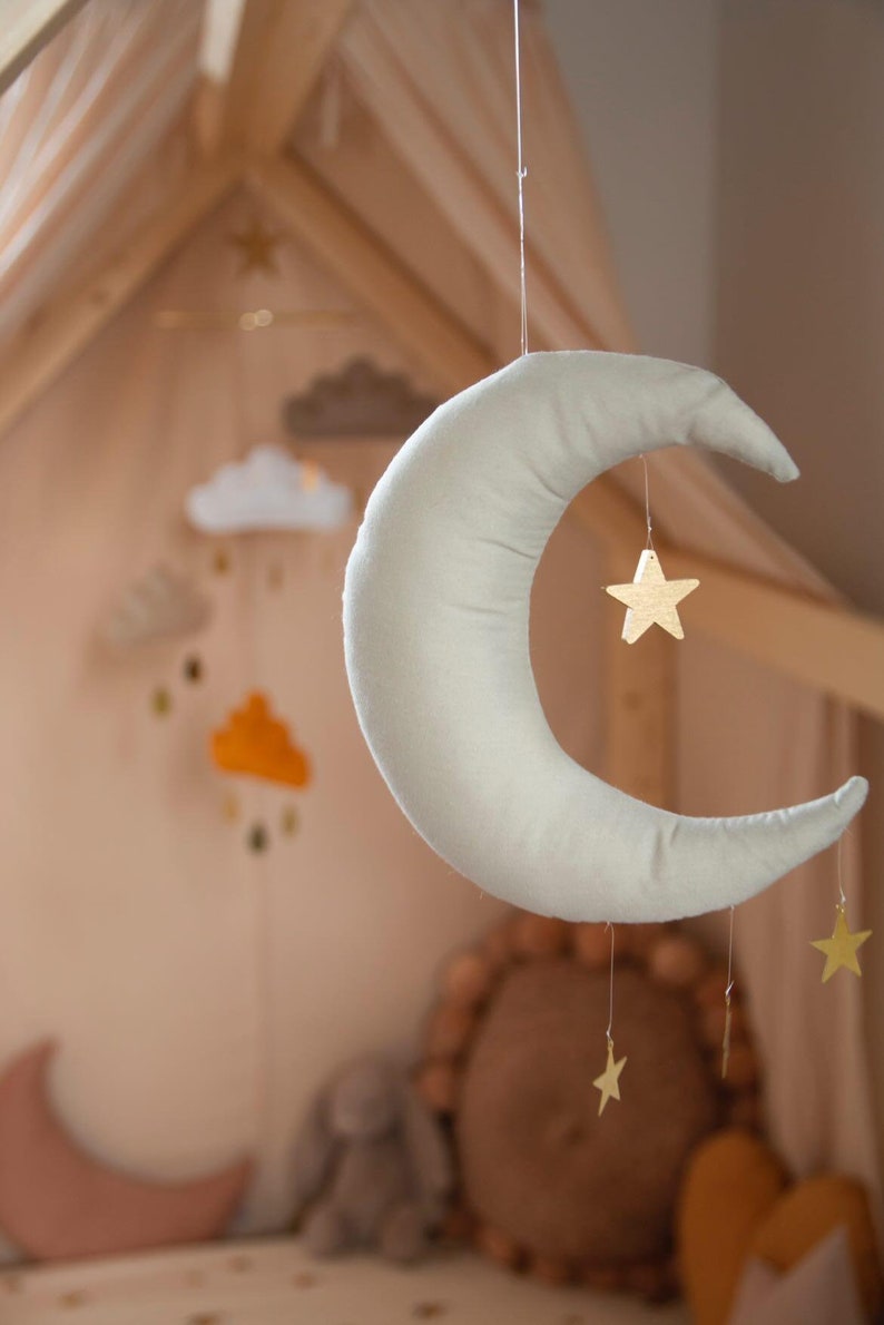 Decorazione della cameretta della parete lunare cameretta dei bambini a tema magico luna cameretta a tema spaziale luna d'oro mobile per bambini decorazione della cameretta della luna fase lunare immagine 7