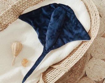 Handmade Manta Ray Lovey Blanket | Minky Navy Nautical Baby Comforter, Ocean Nursery Keepsake & Boy Baby Shower Gift