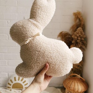 Plush bunny pillow gift idea for Easter, nursery decor and kids room styling