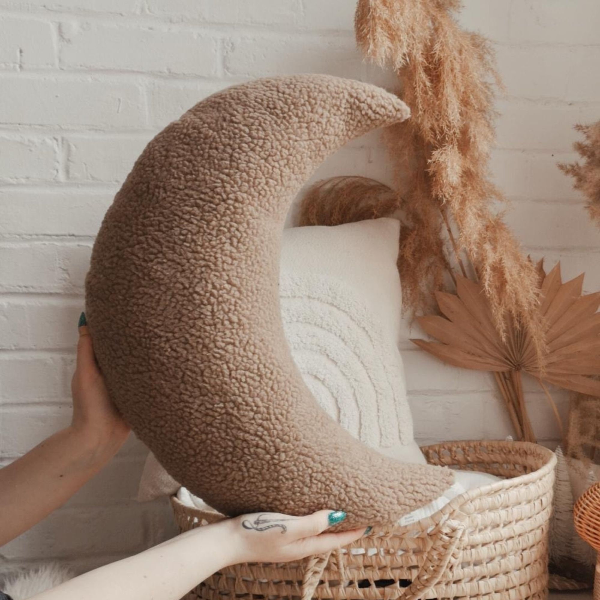 Handmade Large Sherpa Moon Pillow | 22