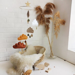 Rust, Ochre, Beige, White, Taupe Baby Mobile, Cloud mobile-Neutral gender nursery mobile-neutral baby gift, Boho Mobile image 7