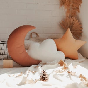 Almohada de luna - Almohada de estrella - Almohada de nube - Almohada decorativa - Juego de almohadas para guardería - Elige tu color -